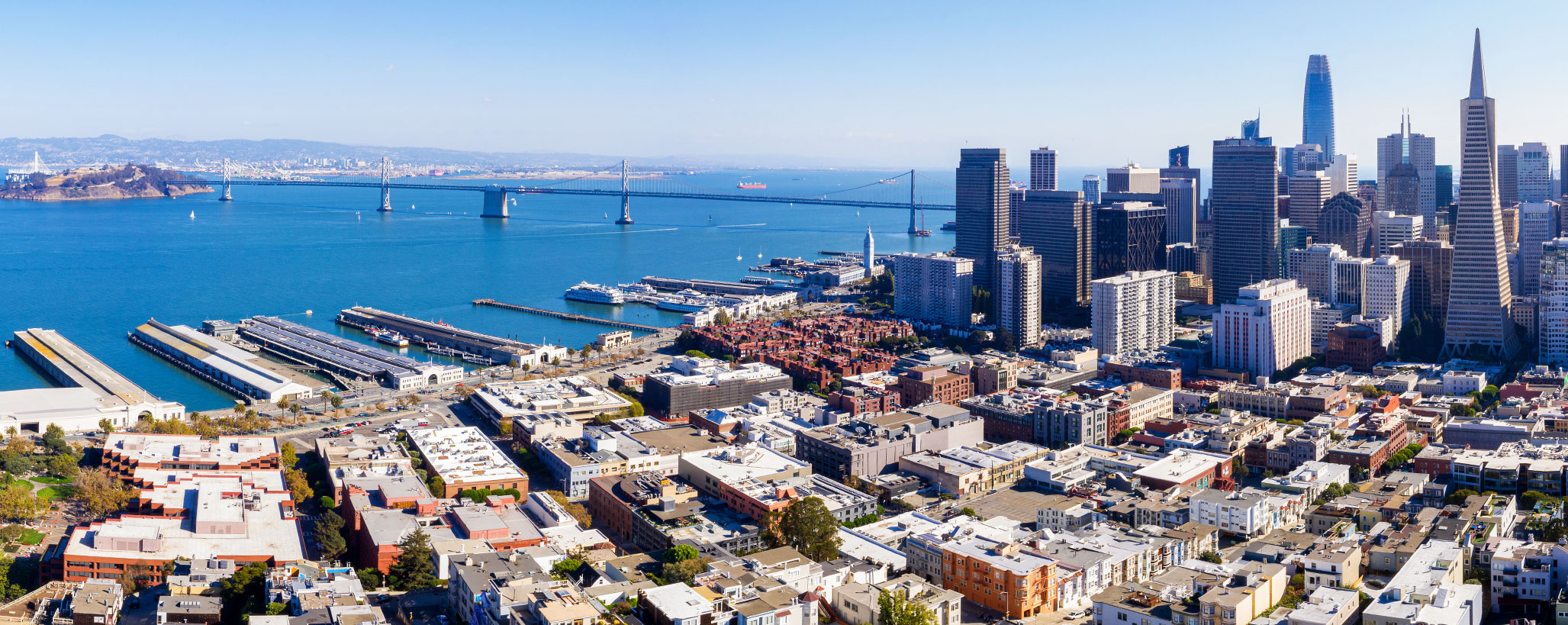 Aerial: scenic San Francisco Bay Area neighborhoods. Drone view